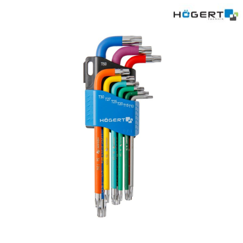 HTW817 TORX L-աձև բանալիների հավաքածու՝ գունային կոդավորմամբ, T10-T50, 9 հատ