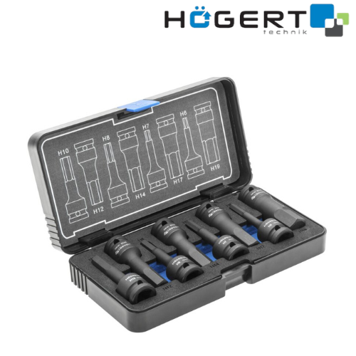 HT6R004 Վեցանկյուն հարվածային գլխիկներ, 8 հատ՝ H6, H7, H8, H10, H12, H14, H17, H19, 1/2″, CrMo